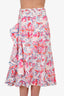 Peter Pilotto Pre-Fall 2017 White/Pink Printed Ruffle Midi Skirt Size 8