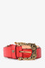 Versace Red Leather Double Buckle Belt Size 80/32