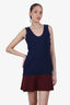 Victoria Beckham Navy Blue/Red Side Button Detail Dress Size 6