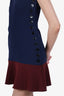 Victoria Beckham Navy Blue/Red Side Button Detail Dress Size 6