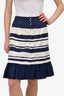 Carolina Herrera Blue/White Striped Ruffle Midi Skirt Size M