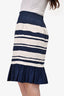 Carolina Herrera Blue/White Striped Ruffle Midi Skirt Size M
