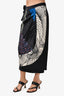 Dries Van Noten Black Multicolour Pattern Silk Midi Skirt Size 36