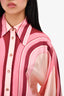 Zimmermann Pink Silk Striped Diamante Button Puff Sleeve Blouse Size 1