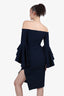 Milly Navy Ruffle Sleeve Off The Shoulder Midi Dress Size 2