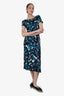 Erdem Black/Blue Floral Print Midi Dress Size 6