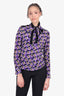 Emanuel Ungaro Purple Star Print Blouse with Tie Size 4