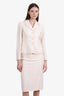 Luisa Beccaria Beige Linen Texture Blazer With Midi Skirt Set Size 42