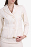 Luisa Beccaria Beige Linen Texture Blazer With Midi Skirt Set Size 42