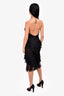 Balmain Black Sheer Quilted Ruffle Detail Halter Dress Size 8