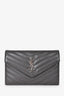 Saint Laurent Grey Chevron Leather Cassandre Envelope Wallet on Chain