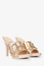 Gucci Gold Metallic Horsebit Detail Wooden Heels Size 7