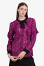 Gucci Purple Long Sleeve Lace Ruffle Tie Neck Blouse Size 44