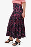 Ulla Johnson Pink/Black Floral Patterned Midi Skirt Size 0