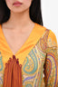 Etro Yellow Sheer Patterned Silk V-Neck Tunic Dress Size 38