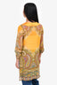 Etro Yellow Sheer Patterned Silk V-Neck Tunic Dress Size 38