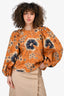 Ulla Johnson Orange/Blue Printed Silk Puff Sleeve Blouse Size 2