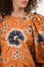 Ulla Johnson Orange/Blue Printed Silk Puff Sleeve Blouse Size 2