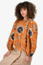 Ulla Johnson Orange/Blue Printed Silk Puff Sleeve Blouse Size 2