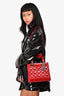 Christian Dior 2011 Red Patent Leather Medium Lady Dior Bag with Strap