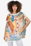 Hermès Multicoloured Bird Printed Side-Button Detail Blouse Size 34