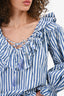 Mille Blue/White Striped Ruffle Top Size 10