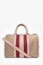 Gucci Brown GG Canvas/Pink Striped Boston Bag with Strap