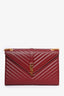 Saint Laurent 2015 Burgundy Chevron Leather Large Envelope Shoulder Bag