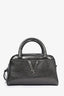 Versace Gunmetal Crackle Leather Small Virtus Bowling Bag with Strap