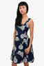 Prabal Gurung Blue/Grey Rose Printed Sleeveless A-Line Dress Size 2