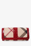 Burberry Red/Beige Patent Leather Check Zip Wallet