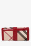 Burberry Red/Beige Patent Leather Check Zip Wallet