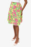 Valentino Pink/Green/Yellow Silk Flower Lace Midi Skirt Size 2