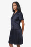 Thom Browne Navy Wool Pleated Mini Dress Size 42