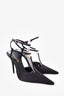 Saint Laurent Black Stain Crystal Embellished Luna 105mm Slingback Size 35