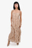 Ulla Johnson Beige/Brown Printed Silk Tiered 'Aveline' Maxi Dress Est. Size 6/8