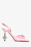 Mach & Mach Pink Satin Crystal Heart Slingback Heels Size 37