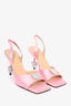 Mach & Mach Pink Satin Crystal Heart Slingback Heels Size 37