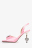 Mach & Mach Pink Satin Crystal Heart Slingback Heels Size 37