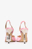 Mach & Mach Pink Satin Crystal Heart Slingback Heels Size 37