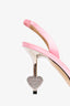 Mach & Mach Pink Satin Crystal Heart Slingback Heels Size 37