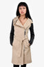 Mackage Beige Cotton Trench Coat with Black Leather Sleeves + Belt Size XXS