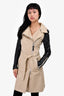 Mackage Beige Cotton Trench Coat with Black Leather Sleeves + Belt Size XXS