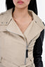 Mackage Beige Cotton Trench Coat with Black Leather Sleeves + Belt Size XXS