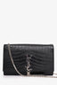 Saint Laurent Black Croc Embossed Medium Kate Crossbody