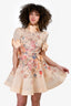 Zimmermann Peach Floral Appliqué Linen/Silk 'Luminosity' Mini Dress with Slip + Belt Size 1