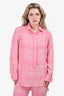 Victoria Beckham Pink/Cream Checked Dipped Hem Blouse Size 8