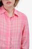 Victoria Beckham Pink/Cream Checked Dipped Hem Blouse Size 8