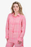 Victoria Beckham Pink/Cream Checked Dipped Hem Blouse Size 8