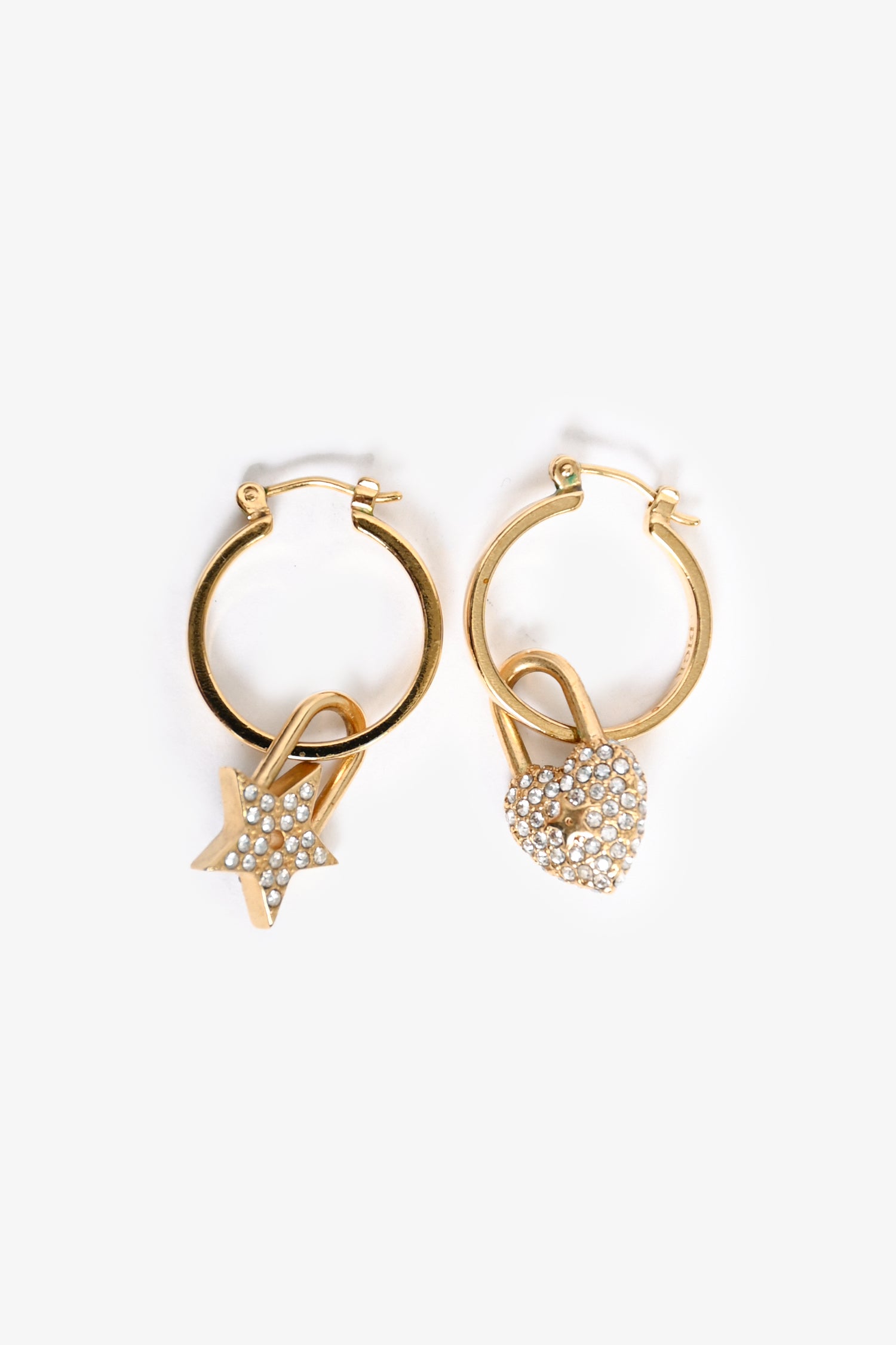 Christian Dior Gold Toned Small Hoop Earrings with Crystal Heart/Star ...